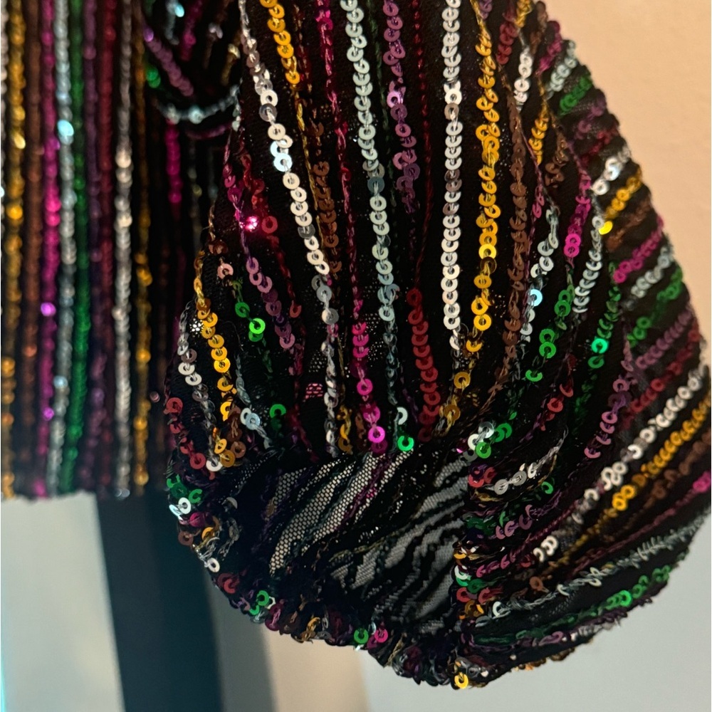 Colorful Sequin Black Blouse - Picture 5 of 6